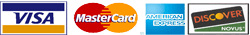 We accept Visa, MasterCard, Amex, Discover