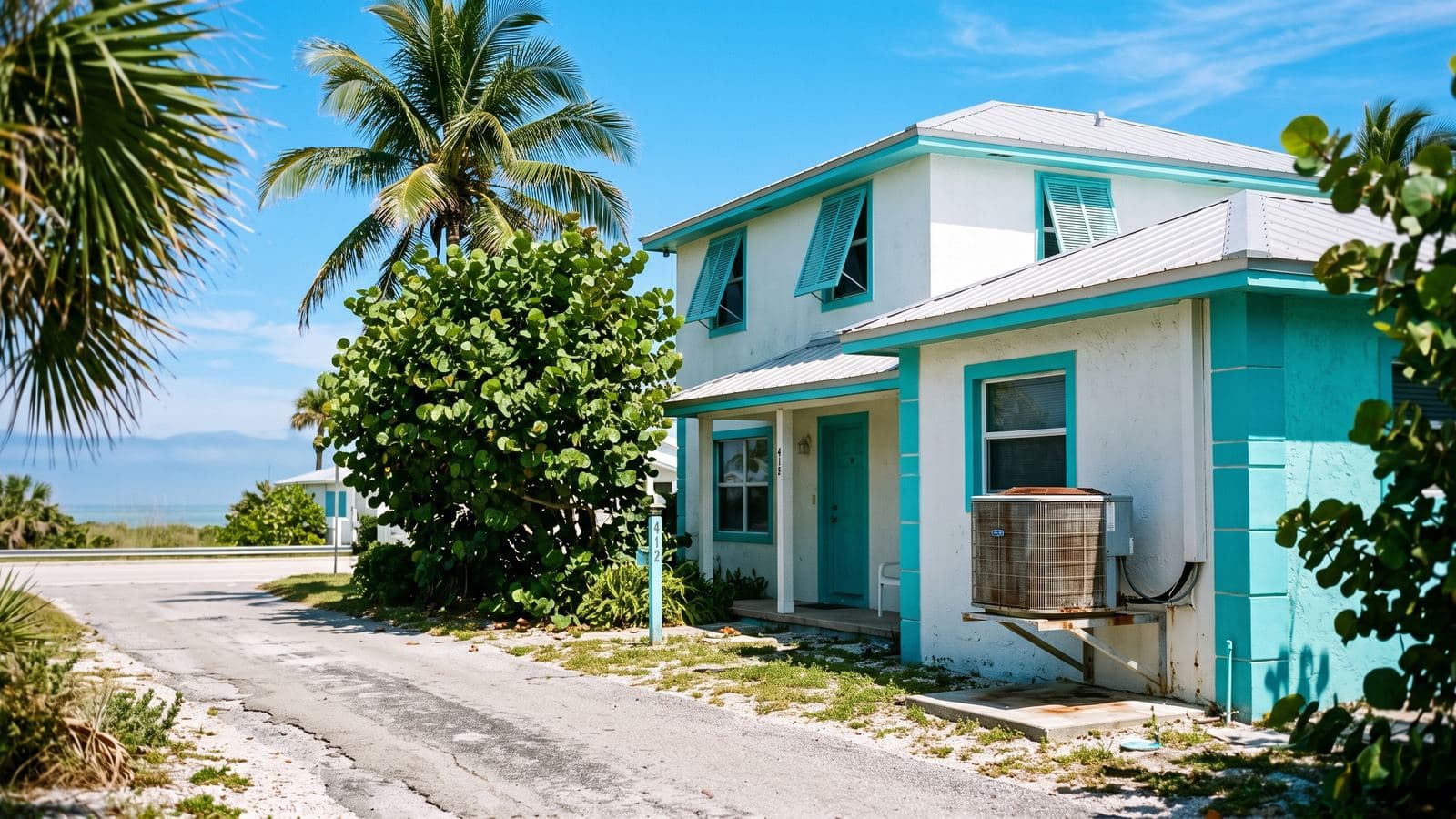 Coastal South Florida home with an outdoor AC condenser near the ocean