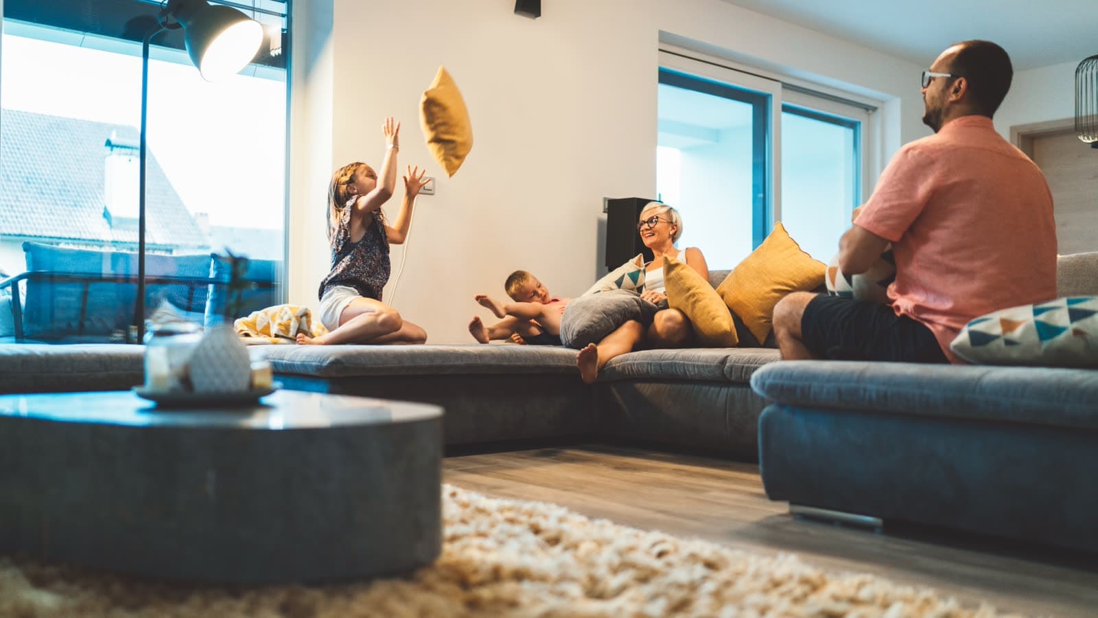 Family enjoying a comfortable living room